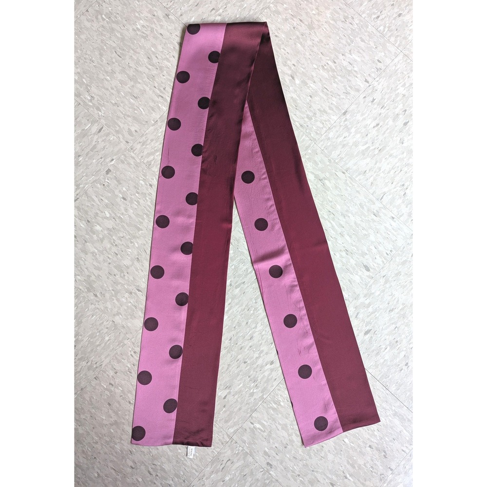 Mark Snider Vintage 90s Silk Scarf Burgundy Pink Polka Dot Long Rectangular USA